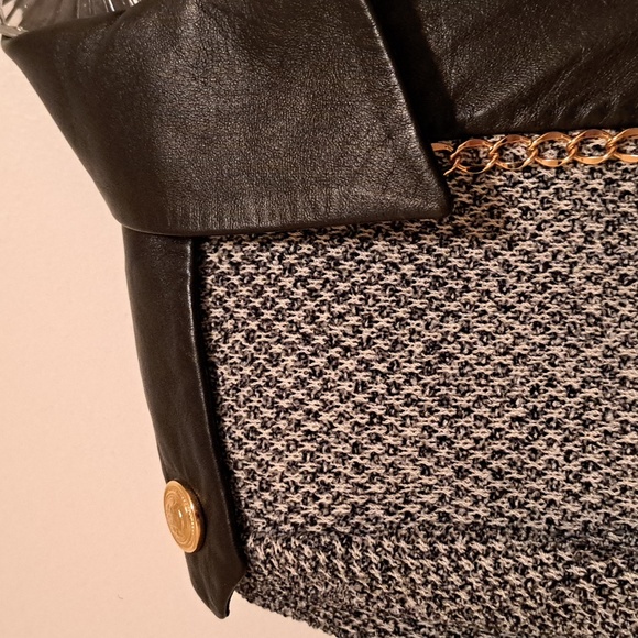 St John Collection Marie Grey Vintage Knit Short Jacket Leather trim sz S - Picture 4 of 13